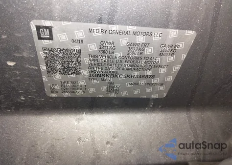 2019 Chevrolet Tahoe Lt z USA, uszkodzony, nr VIN 1GNSKBKC5KR346878